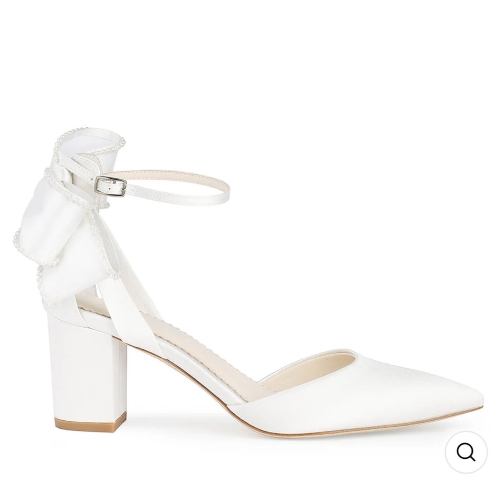 Ivory Ankle Strap Pearl Bow Block Heels